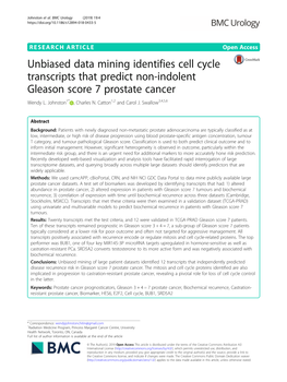 Unbiased Data Mining Identifies Cell Cycle Transcripts That Predict Non-Indolent Gleason Score 7 Prostate Cancer Wendy L