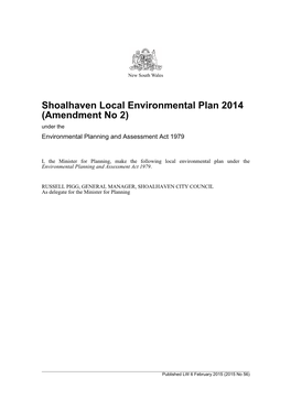 Shoalhaven Local Environmental Plan 2014 (Amendment No 2) Under the Environmental Planning and Assessment Act 1979