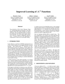 Improved Learning of AC0 Functions