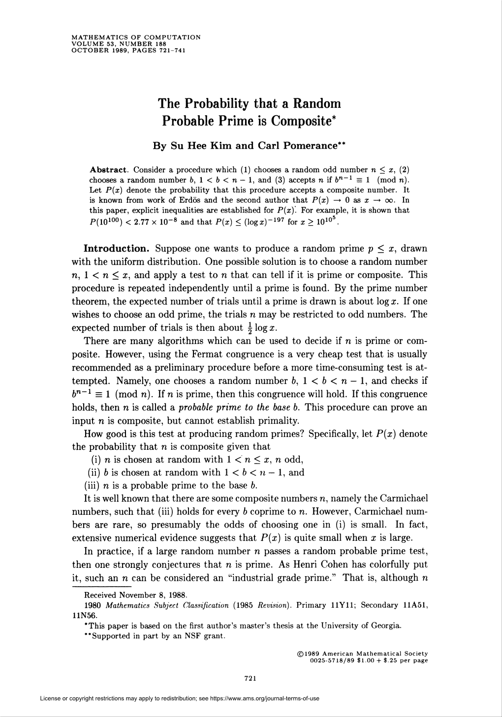 The Probability That a Random Probable Prime Is Composite*