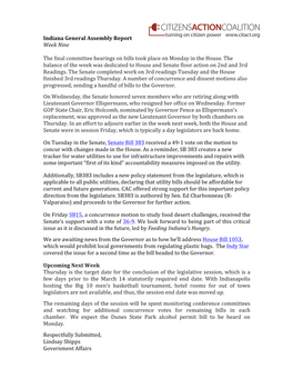 Indiana General Assembly Report Week Nine the Final Committee Hearings on Bills Took Place on Monday in the House. the Balanc