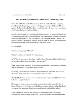 Umar Ibn Al-Khattab's (Radhiallahu Anhu) Embracing Islam