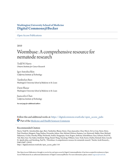 Wormbase: a Comprehensive Resource for Nematode Research Todd W