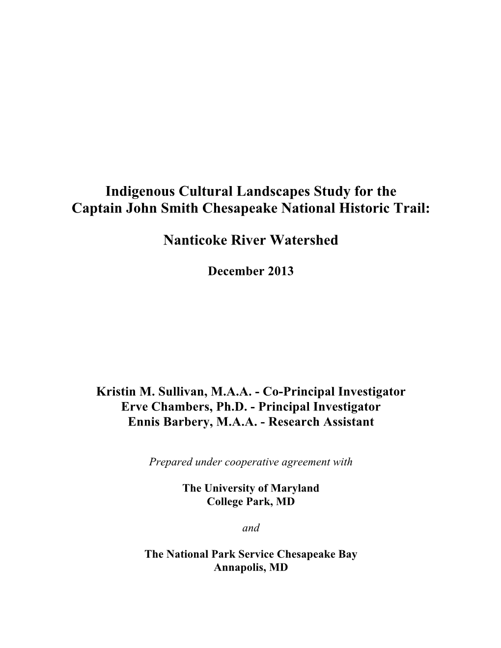 Defining the Nanticoke Indigenous Cultural Landscape