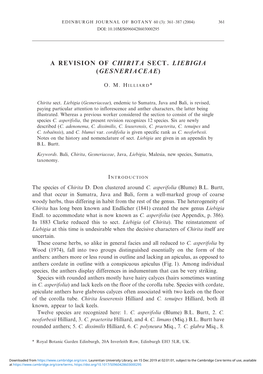 A Revision of Chirita Sect. Liebigia (Gesneriaceae)