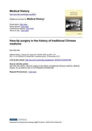 Medical History Hare-Lip Surgery in the History Of