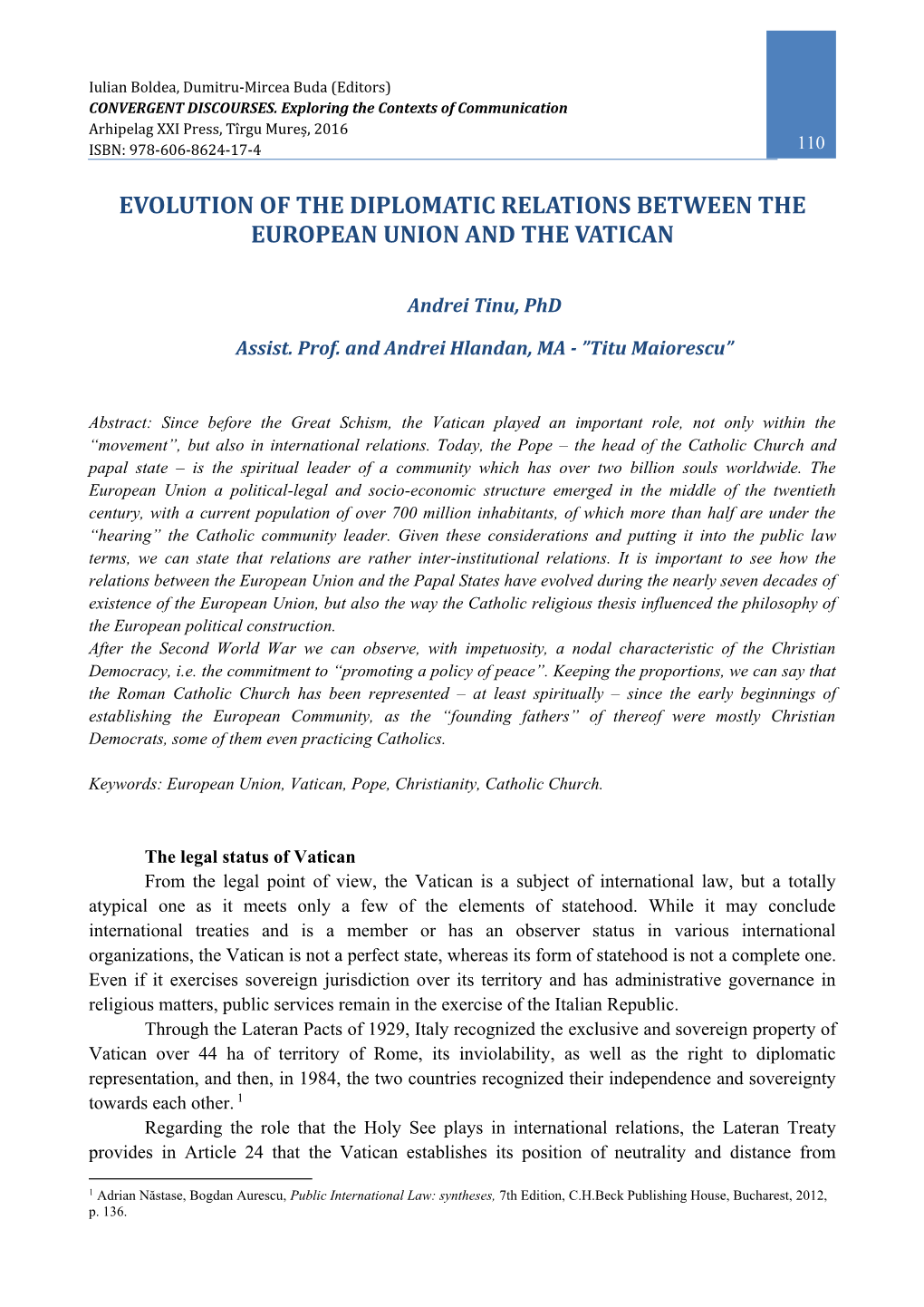 Evolution of the Diplomatic Relations Between the European Union and the Vatican