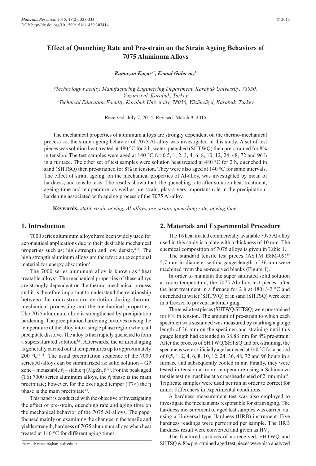 1. Introduction 2. Materials and Experimental Procedure Effect Of