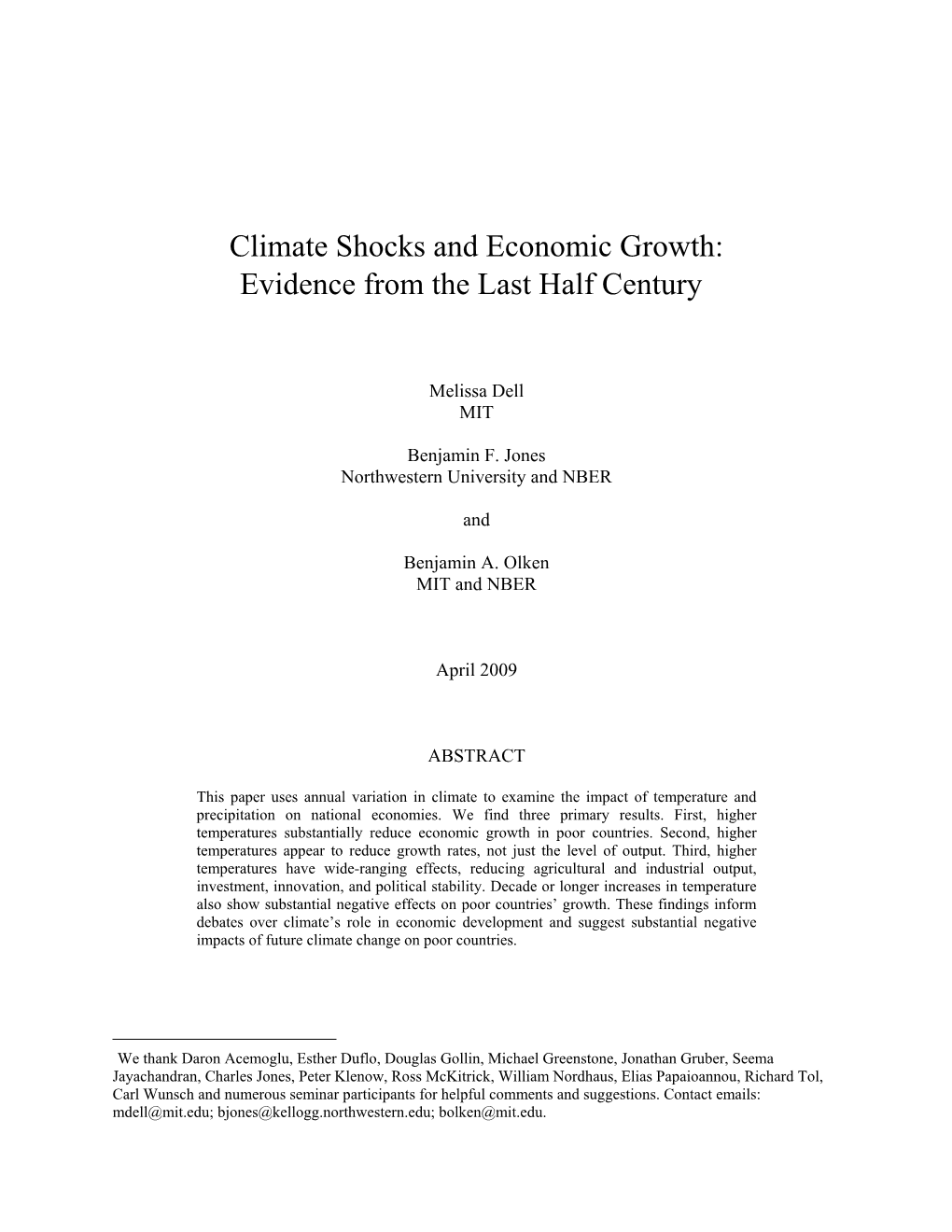 Climate Shocks and Economic Growth