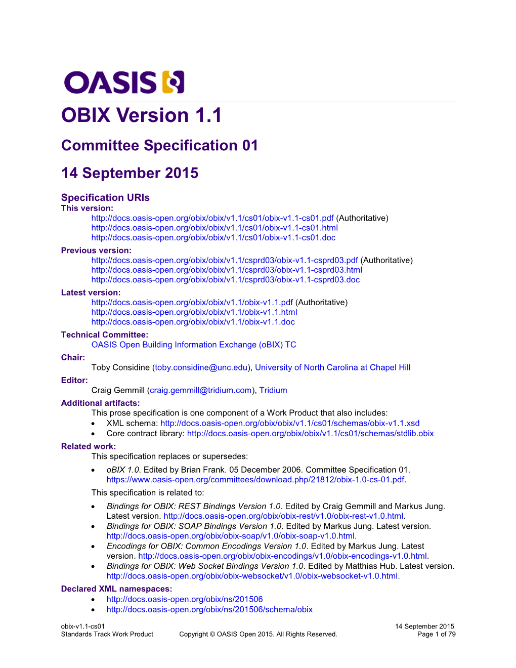 OBIX Version 1.1 Committee Specification 01 14 September 2015