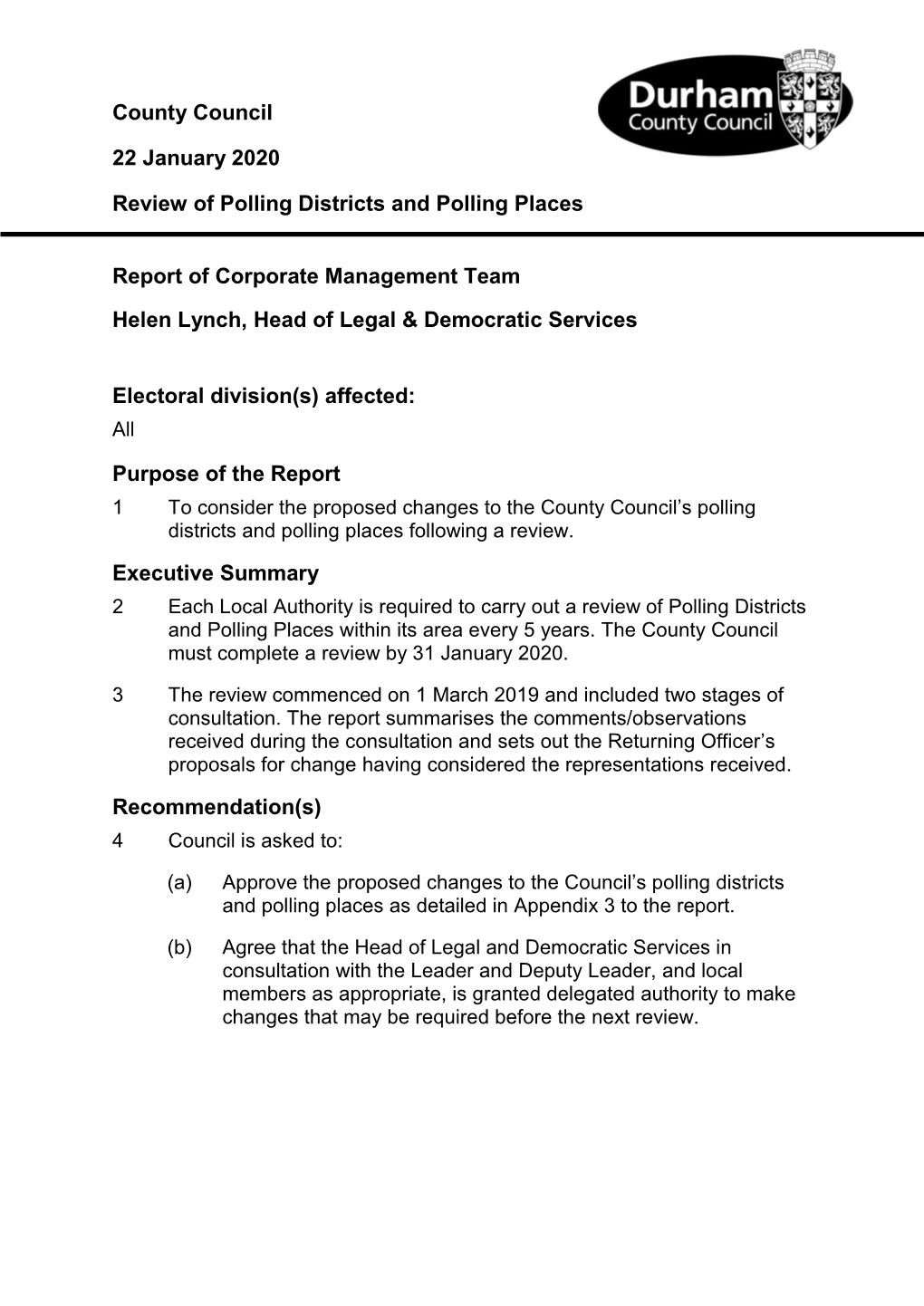 Review of Polling Districts and Places