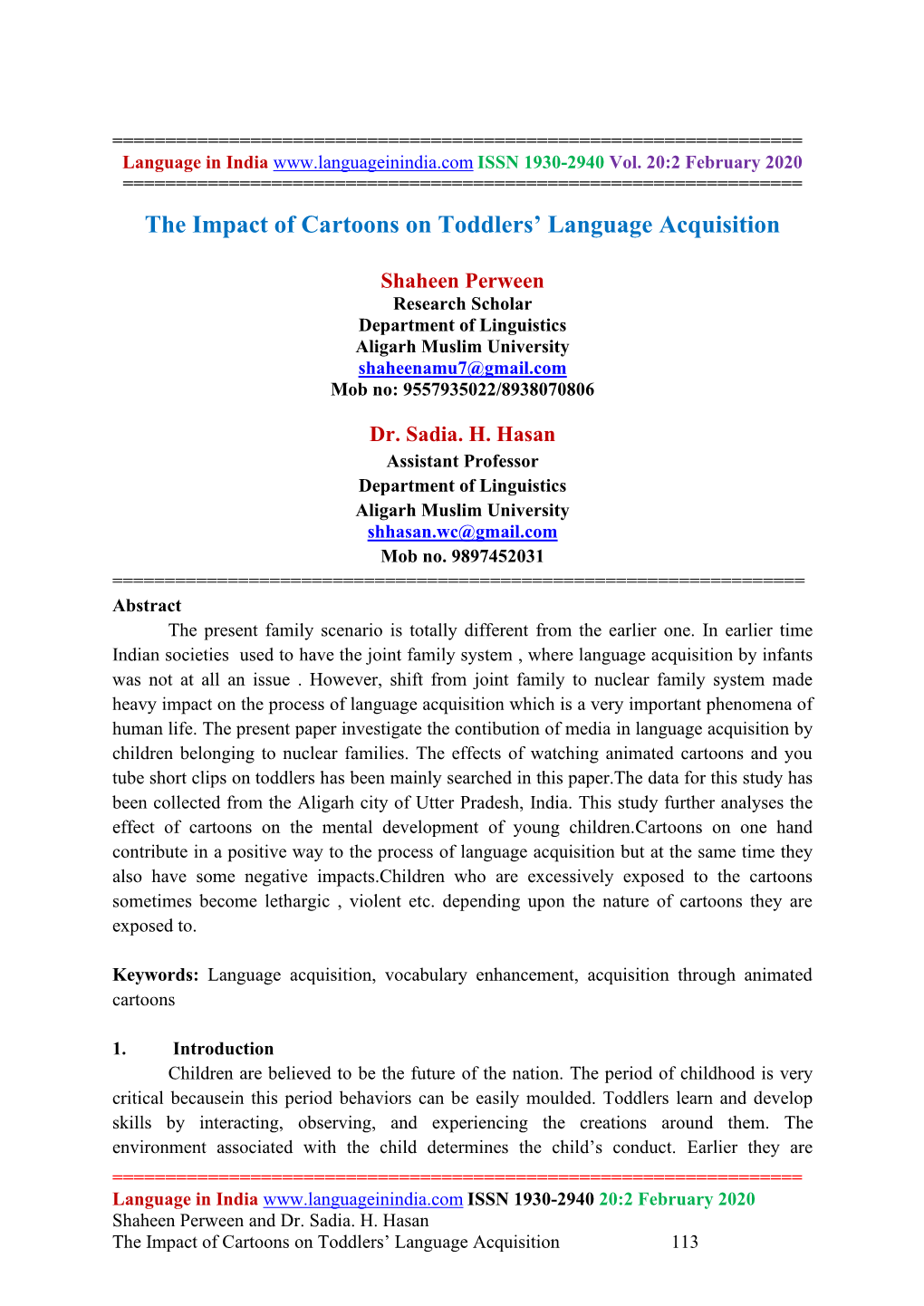 The Impact of Cartoons on Toddlers' Language Acquisition