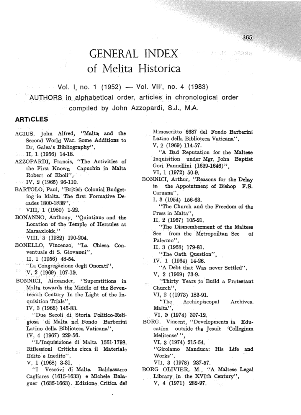 GENERAL INDEX of Melita Historica