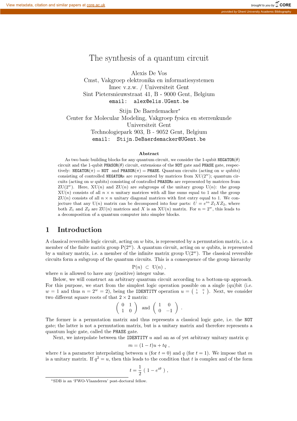 The Synthesis of a Quantum Circuit