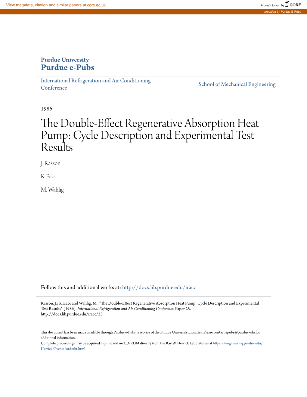 The Double-Effect Regenerative Absorption Heat Pump