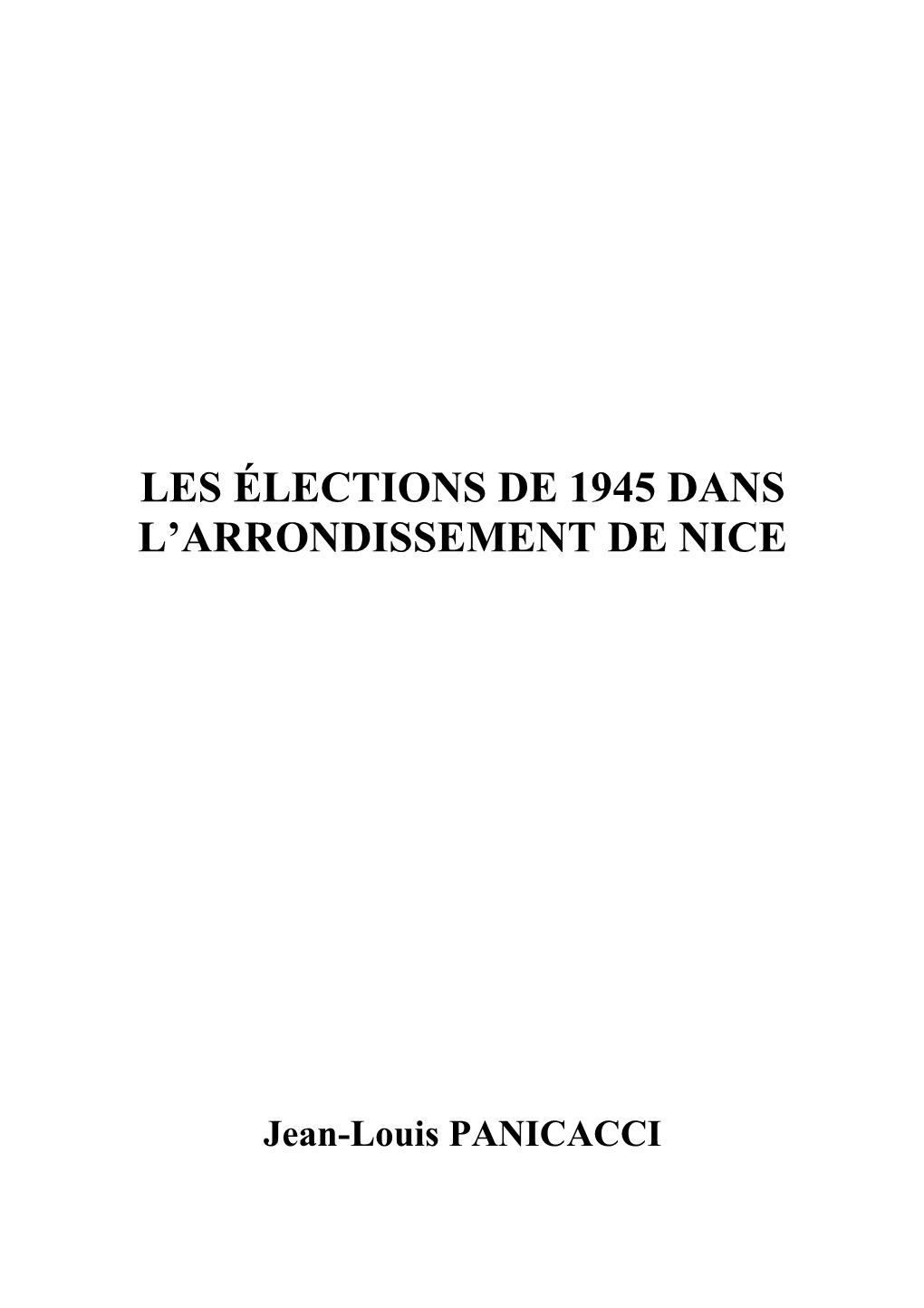 Les Élections De 1945 Dans L'arrondissement De Nice