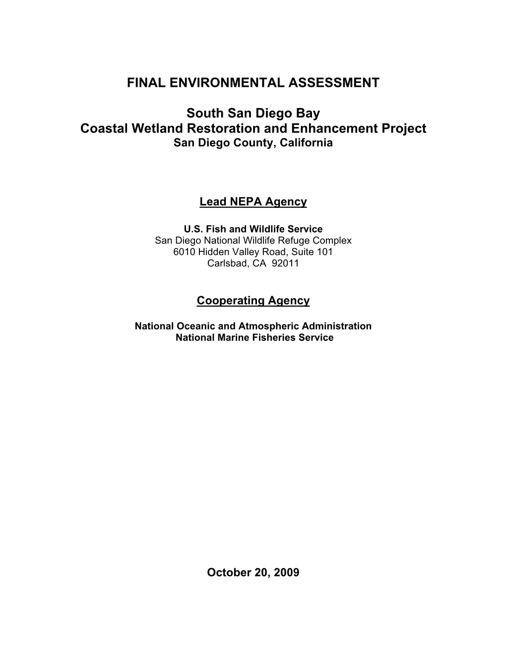 Final Environmental Assessment South San Diego Bay Coastal Restoration and Enhancement Project Page 1 of 13