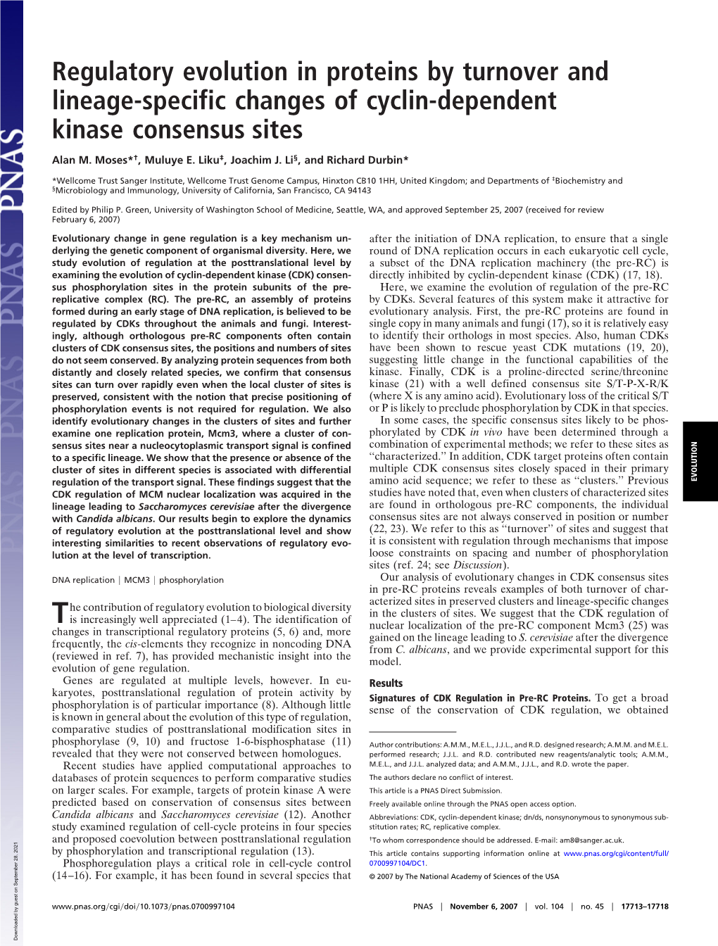 Regulatory Evolution in Proteins by Turnover and Lineage-Specific Changes of Cyclin-Dependent Kinase Consensus Sites