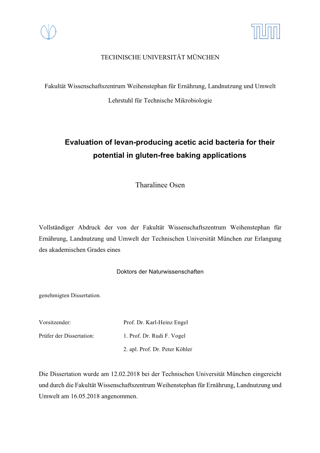 Evaluation of Levan-Producing Acetic Acid Bacteria for Their Potential in Gluten-Free Baking Applications