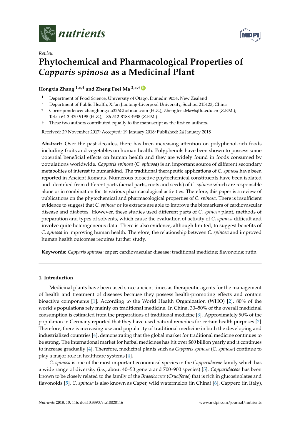 Phytochemical and Pharmacological Properties of Capparis Spinosa As a Medicinal Plant