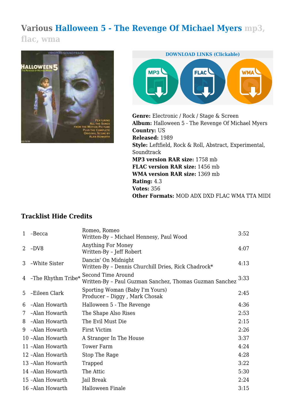 Various Halloween 5 - the Revenge of Michael Myers Mp3, Flac, Wma