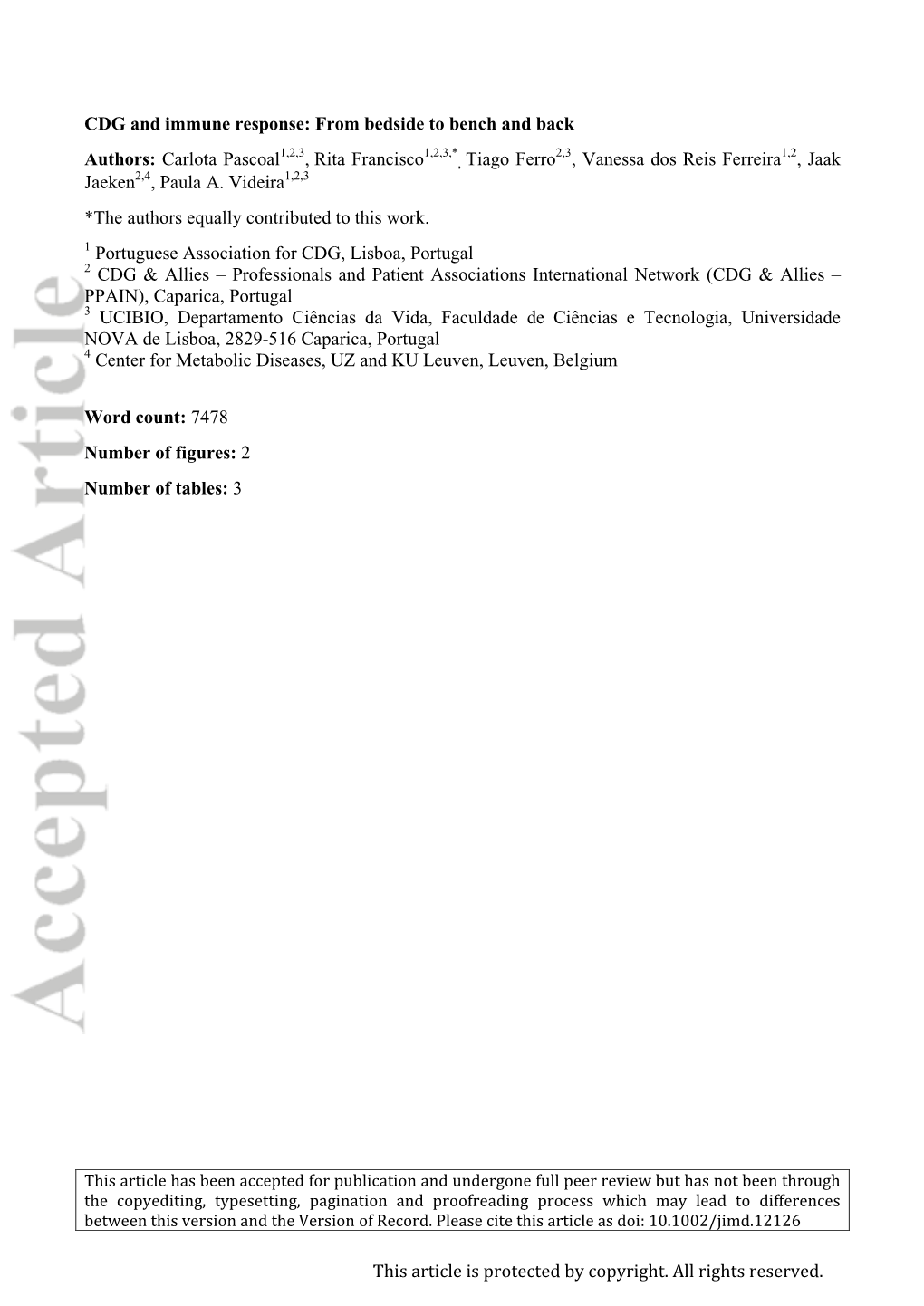 CDG and Immune Response: from Bedside to Bench and Back Authors