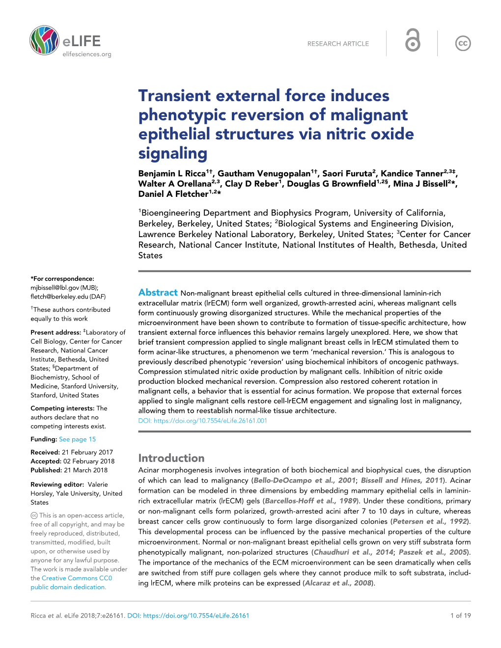 Transient External Force Induces Phenotypic Reversion of Malignant