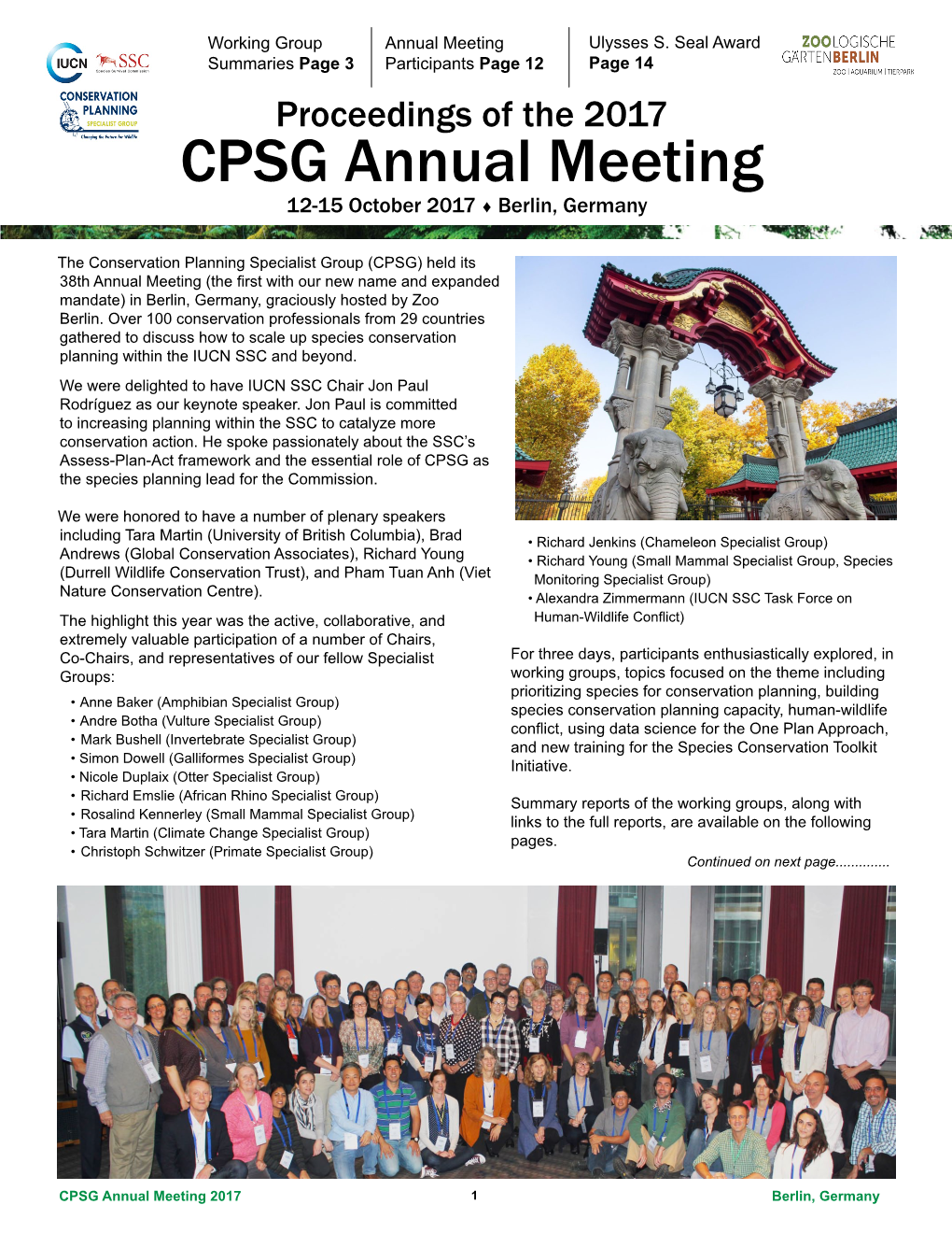CPSG Annual Meeting 12-15 October 2017 ♦ Berlin, Germany