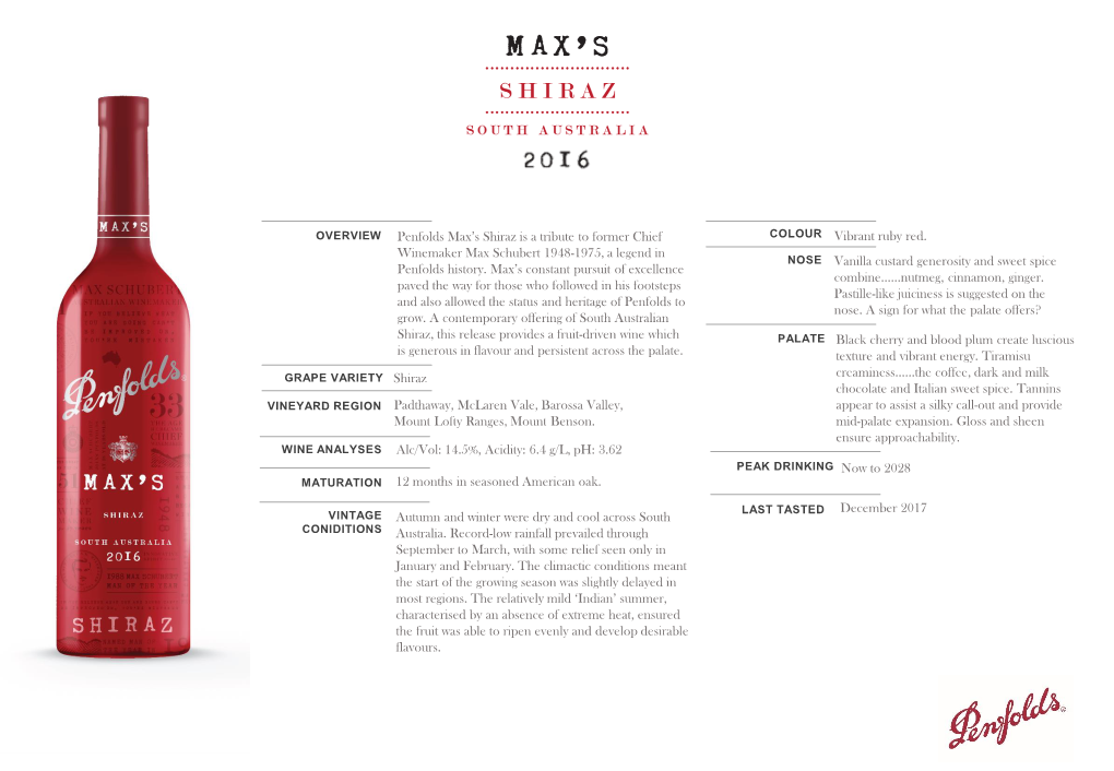 Max's Shiraz 2016