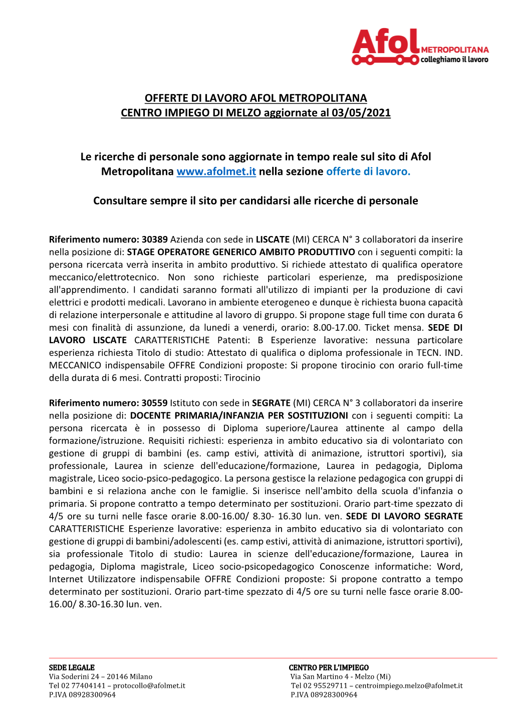 Offerte Di Lavoro CPI Melzo