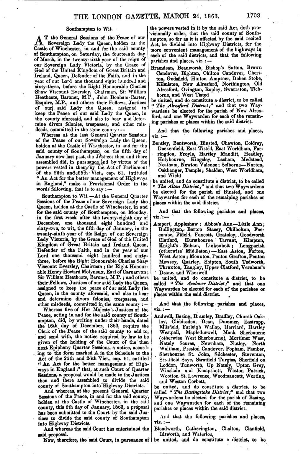 The London Gazette, Mabch 24, 1863, 1703