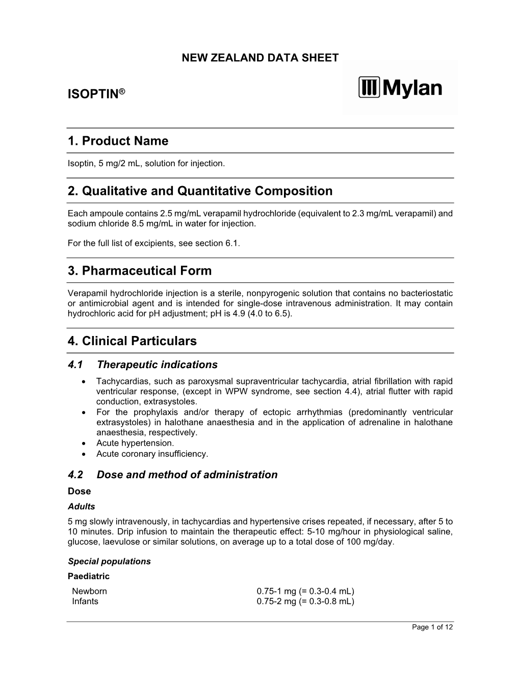 ISOPTIN® 1. Product Name 2. Qualitative and Quantitative