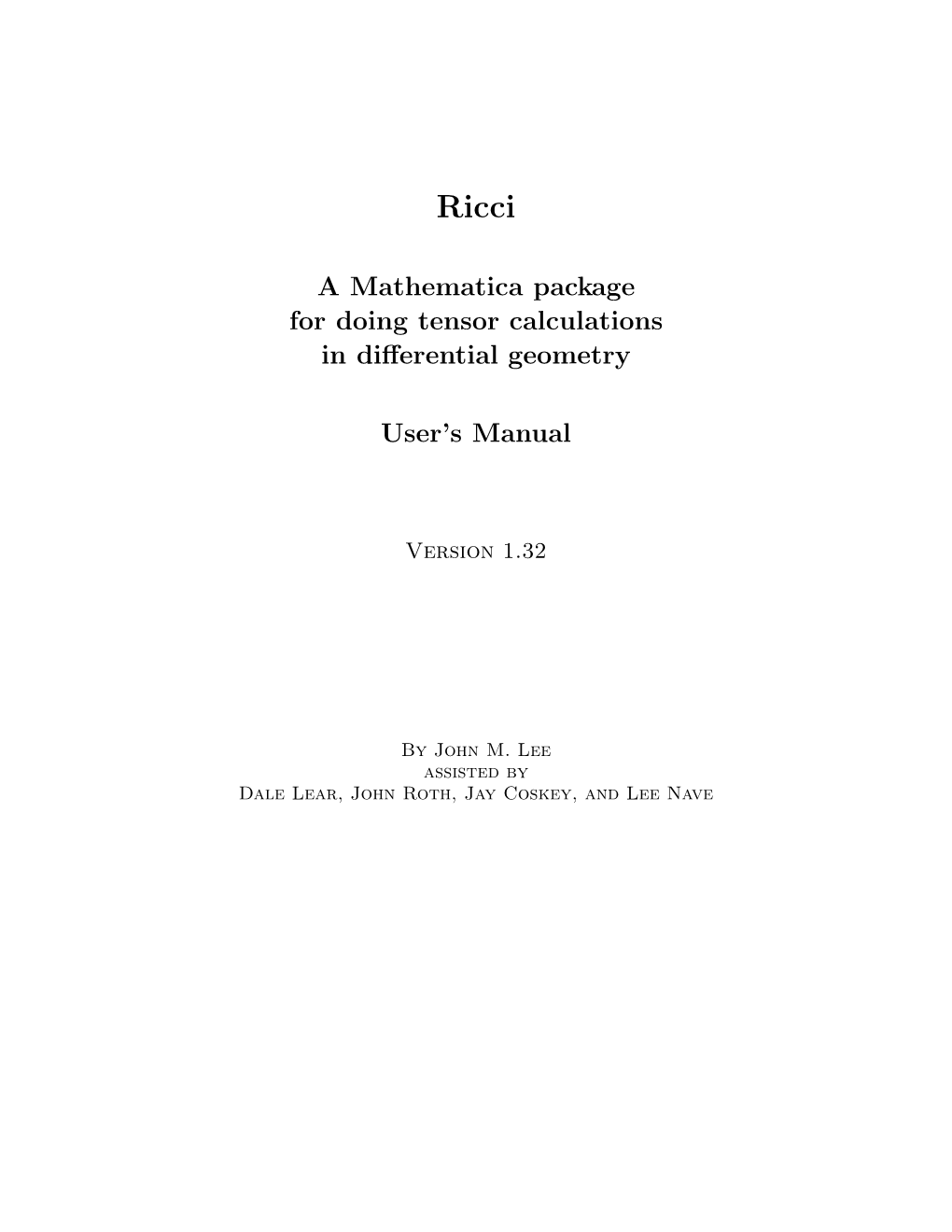 A Mathematica Package for Doing Tensor Calculations in Differential Geometry User's Manual