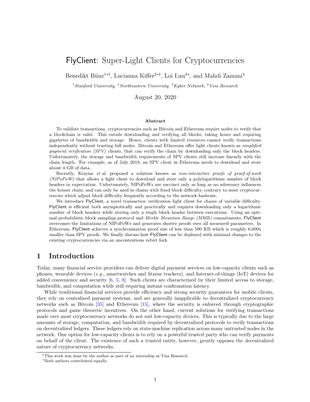 Flyclient: Super-Light Clients for Cryptocurrencies