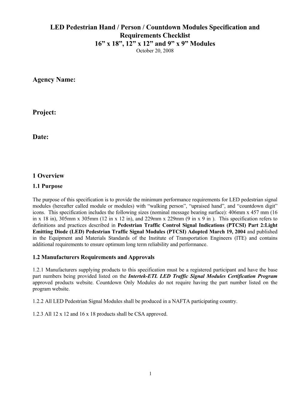 Dialight LED Pedestrian Signal Specification 10-20-08