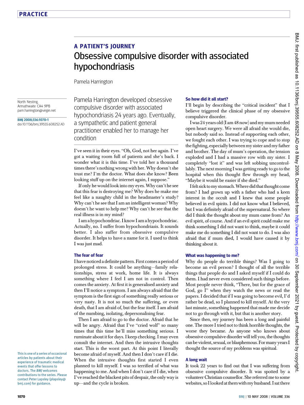 Obsessive Compulsive Disorder with Associated Hypochondriasis