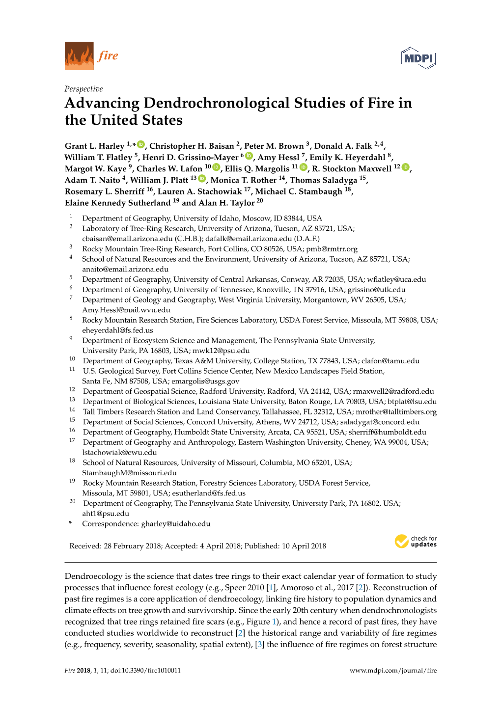 Advancing Dendrochronological Studies of Fire in the United States