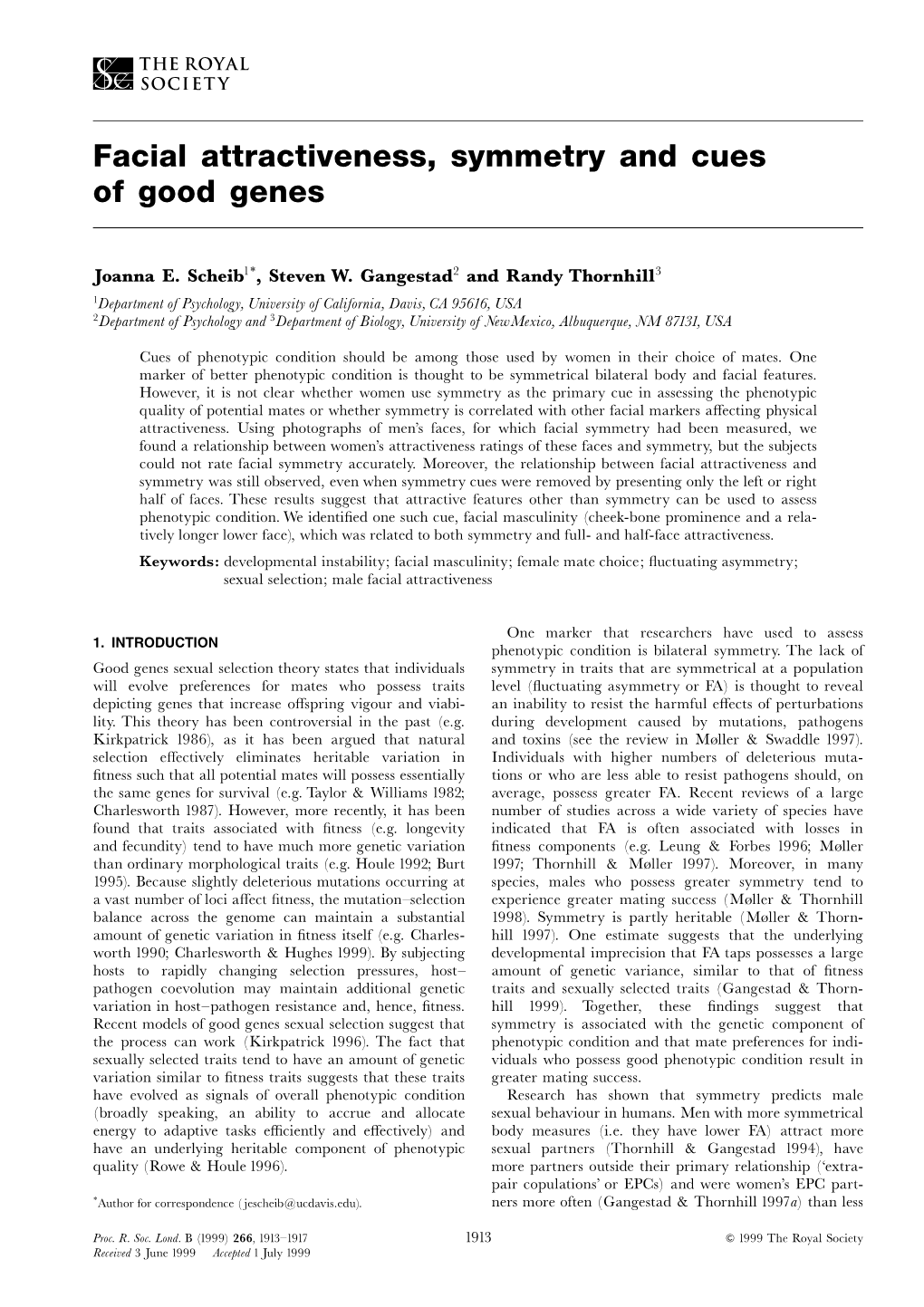 Facial Attractiveness, Symmetry and Cues of Good Genes