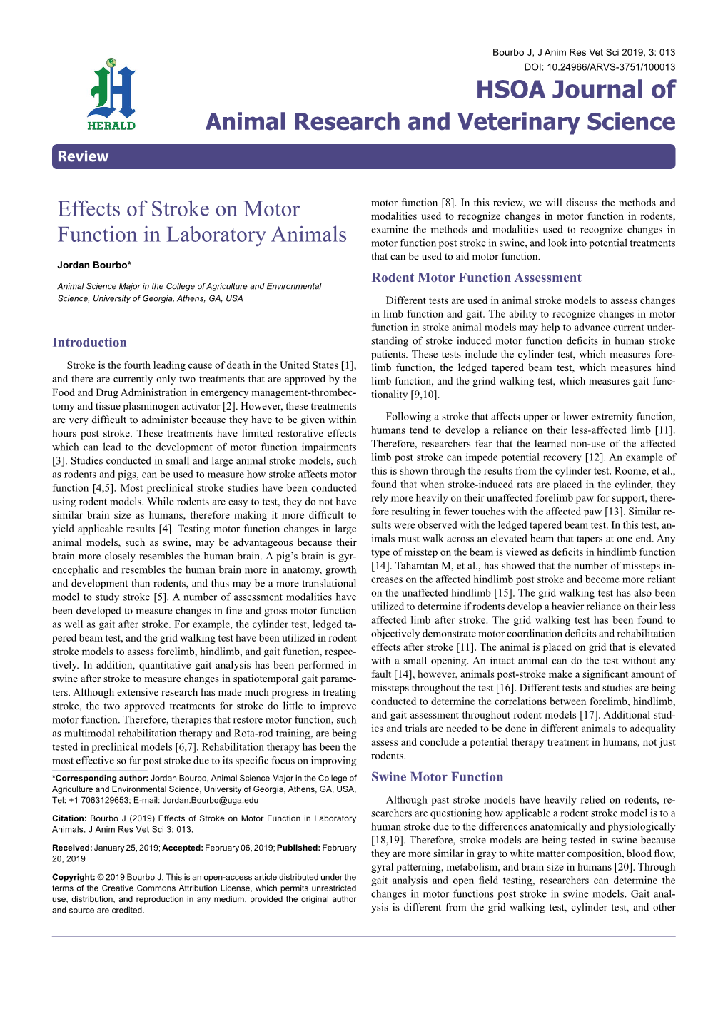 Effects of Stroke on Motor Function in Laboratory Animals