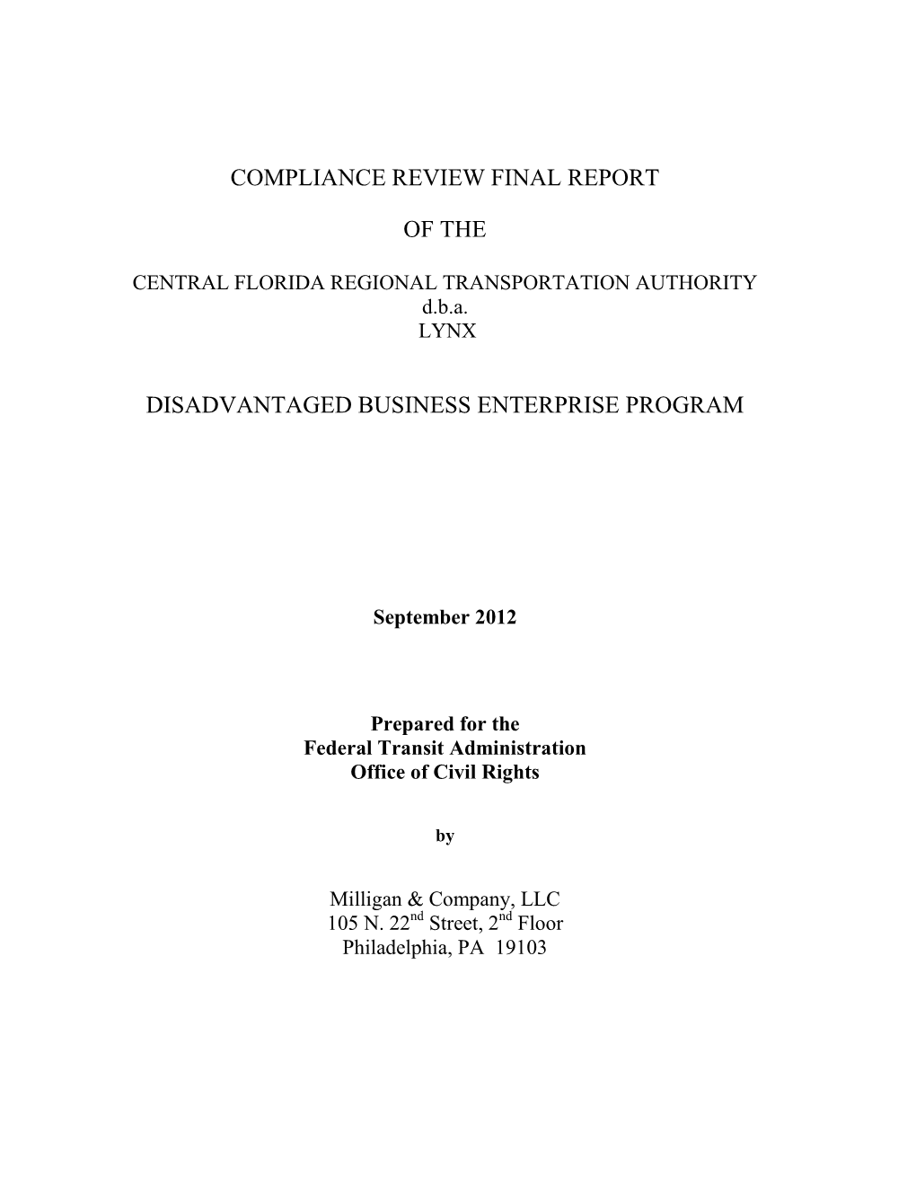 Compliance Review Final Report of the Central Florida Regional