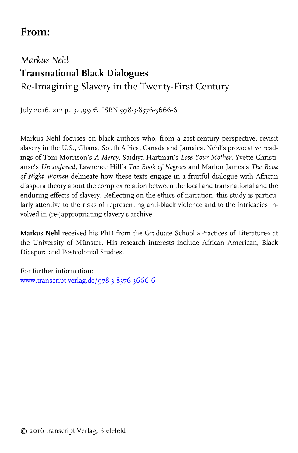 Transnational Black Dialogues Re-Imagining Slavery in the Twenty-First Century