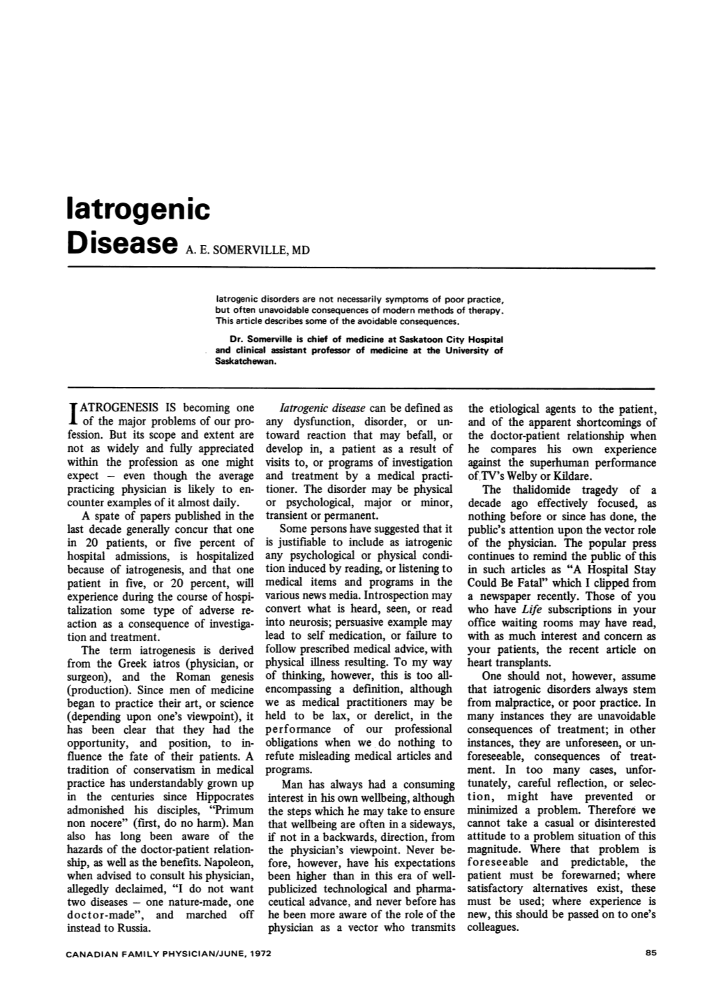 Latrogenic D Isease A