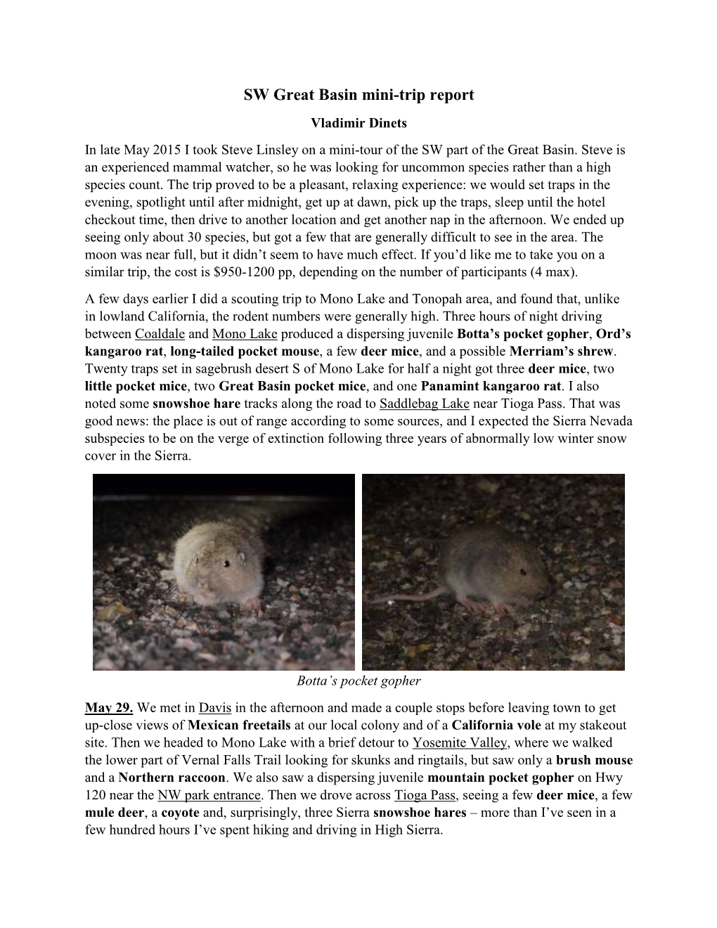 SW Great Basin Mini-Trip Report Vladimir Dinets in Late May 2015 I Took Steve Linsley on a Mini-Tour of the SW Part of the Great Basin