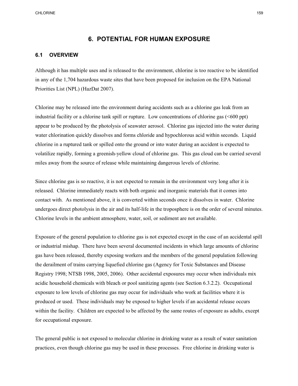 Toxicological Profile for Chlorine