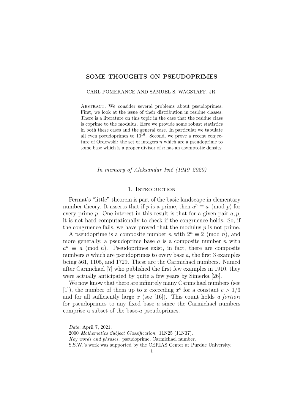 Some Thoughts on Pseudoprimes