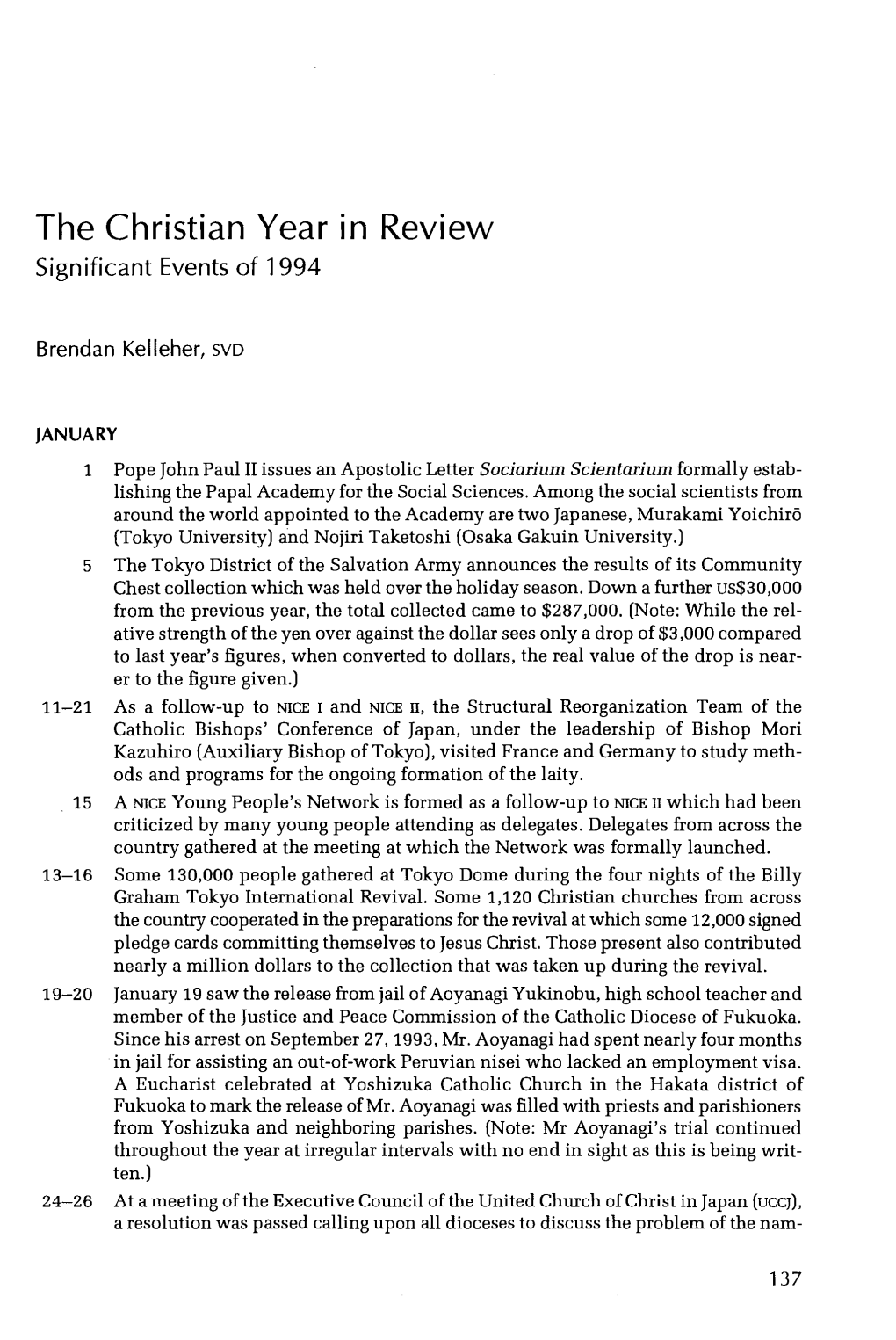 The Christian Year in Review Significant Events of 1994