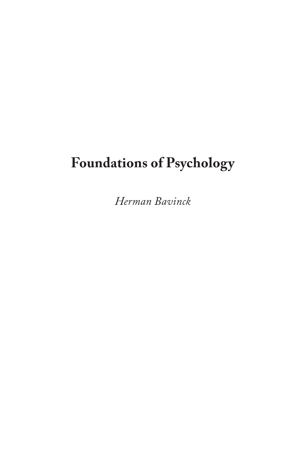 Foundations of Psychology by Herman Bavinck