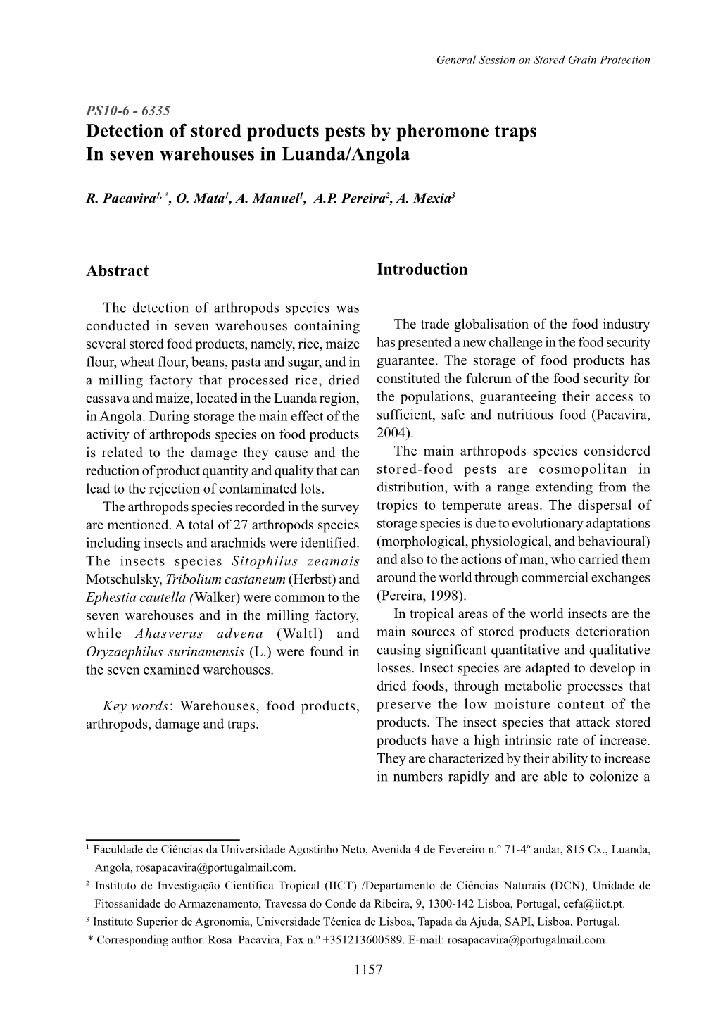 Detection of Stored Products Pests by Pheromone Traps in Seven Warehouses in Luanda/Angola