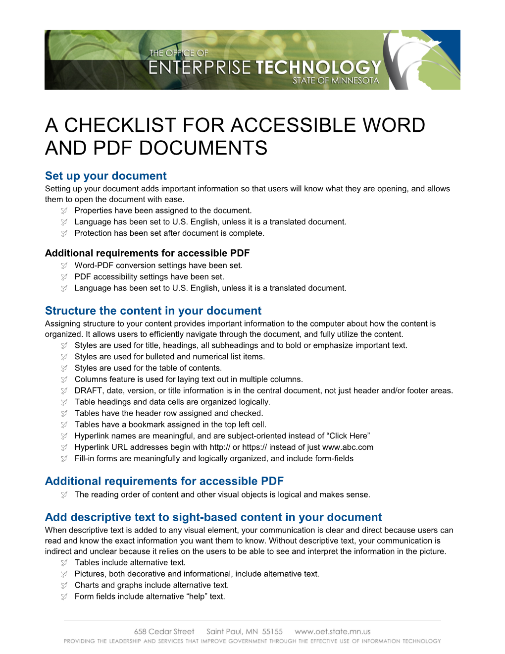 Checklist for Accessible Word Documents