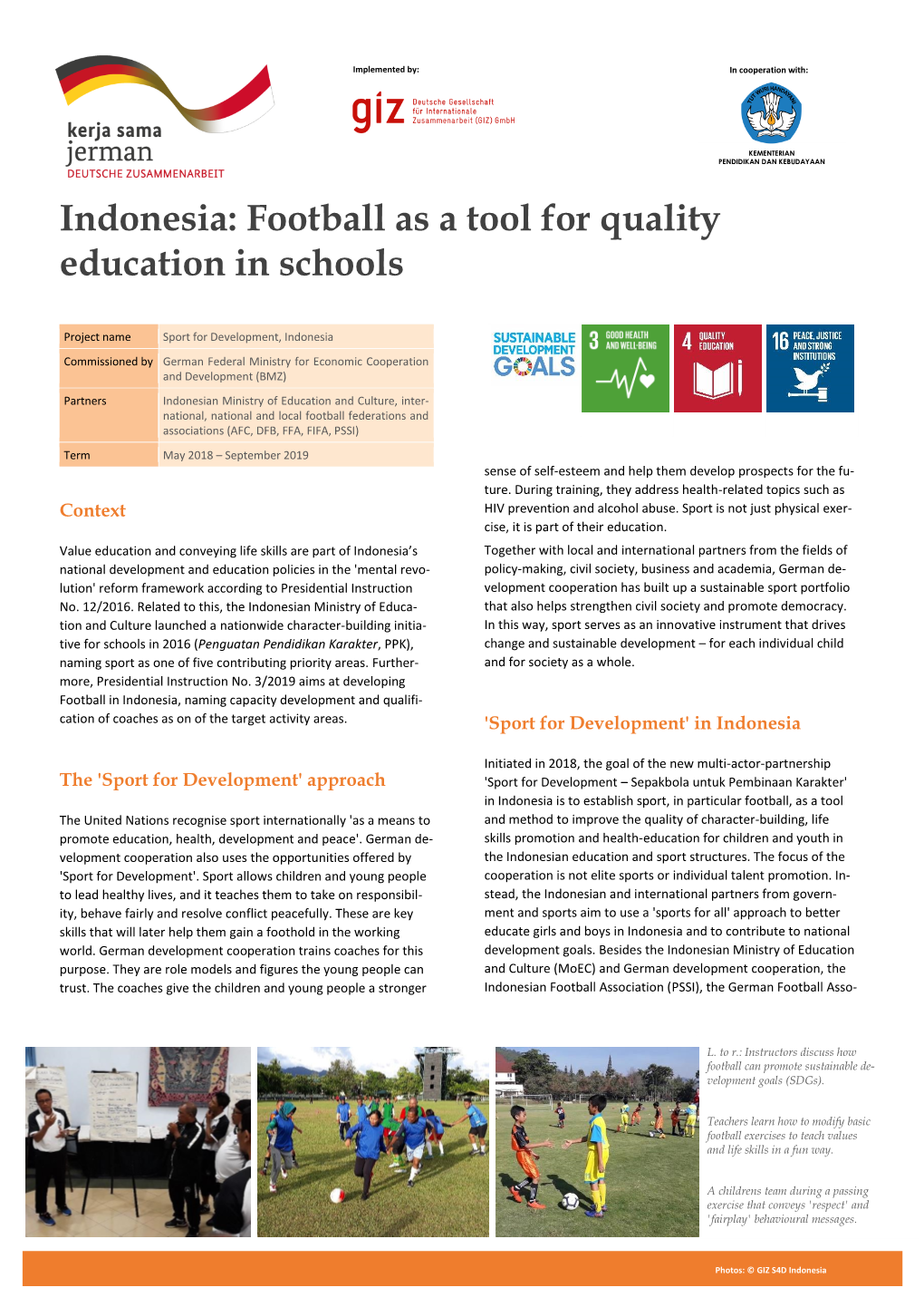 Indonesia: Football As a Tool for Quality Education in Schools